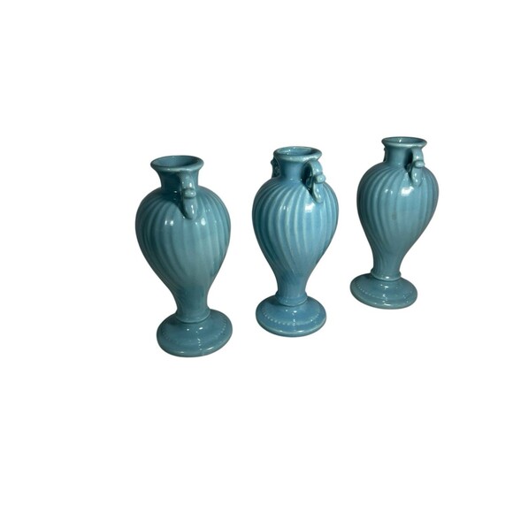 VTG Royal Haeger Light Blue Urn Vase w/Swirls 7" Ceramic Bud Vase Set Of 3 MCM - Picture 14 of 14